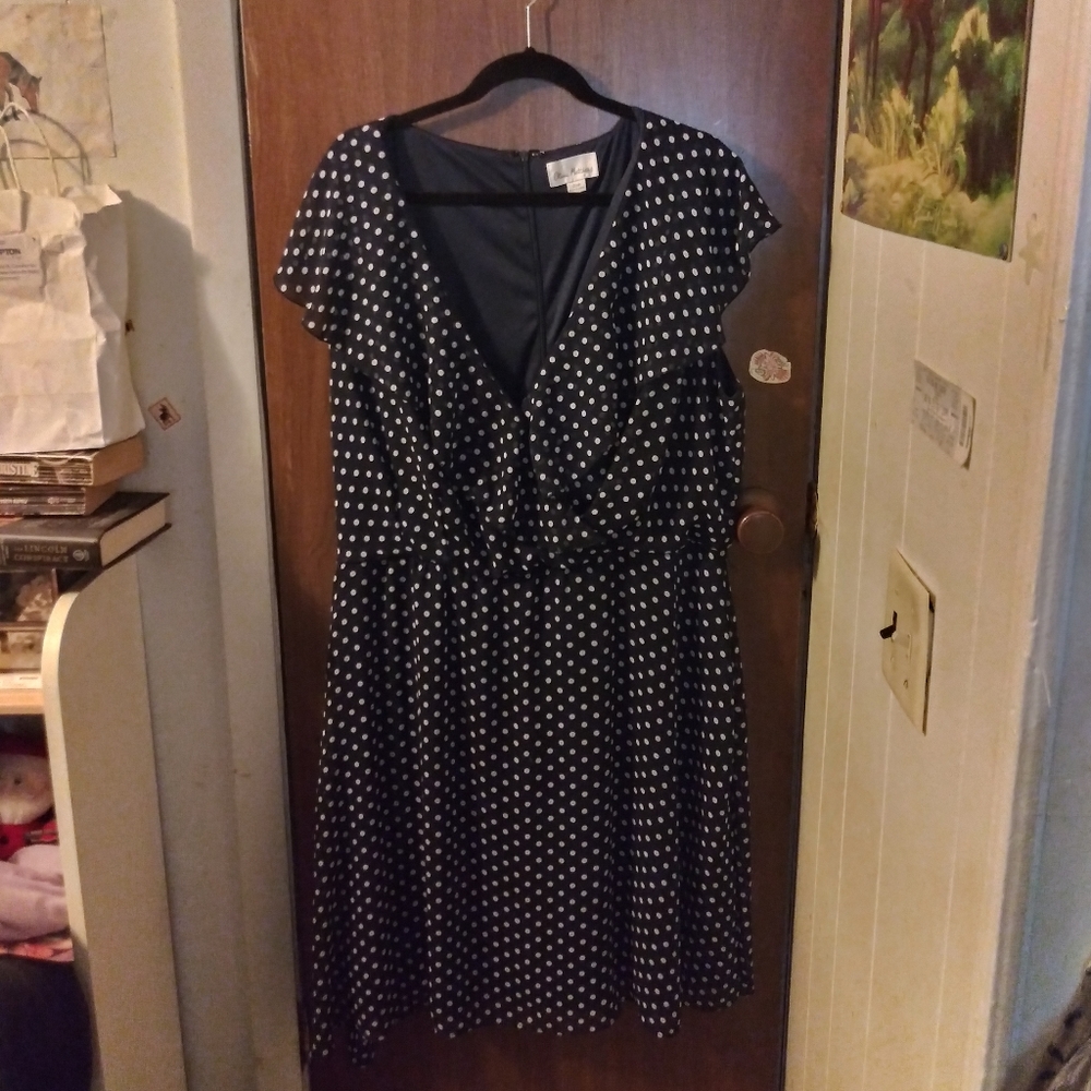 Olivia Matthews Navy Blue Polka-Dots Dress 20W